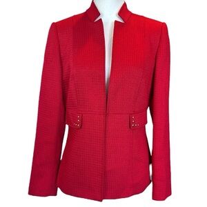 TAHARI ASL Women’s Red Tailored Inverted Lapel Collar Blazer Jacket Studded Sz 6